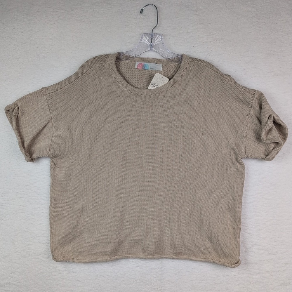 NWT Free People FB Beach‎ Macy Sweater Women's Large Light Sand Short Sleeve